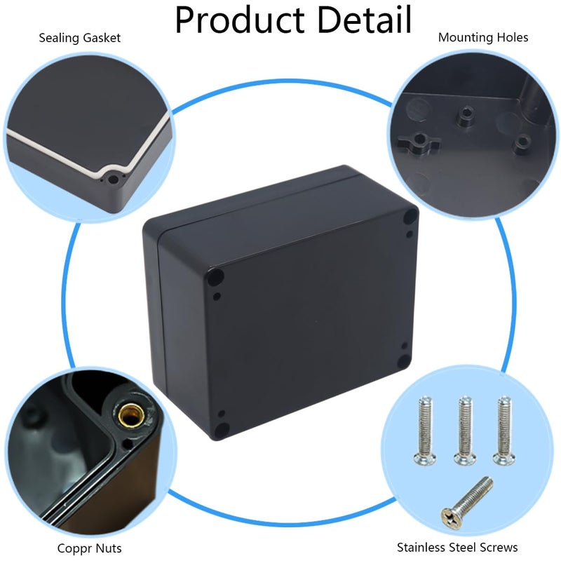 Raculety 2 Pack Project Box IP65 Waterproof Junction Box ABS Plastic Black Electrical Boxes DIY Electronic Project Case Power Enclosure 4.53"x3.54"x2.17"(115x90x55mm) - Image 5